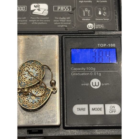 Mia Fiore Dyadema Sterling Silver Gold Vermeil Blue Floral Enamel Earrings 925 - Picture 5 of 5